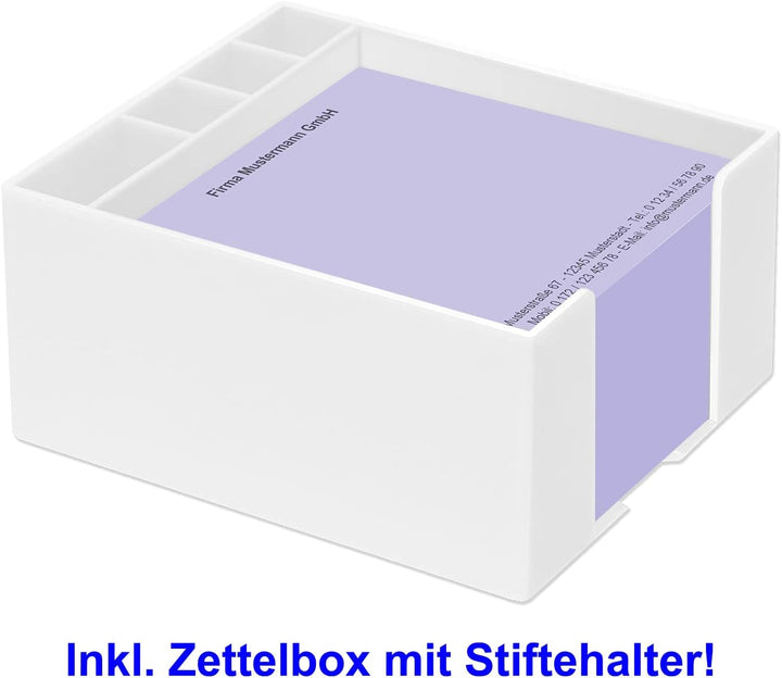500 Notizzettel personalisiert in praktischer Zettelbox mit Stiftehalter 10 x 10 cm (violett), viole
