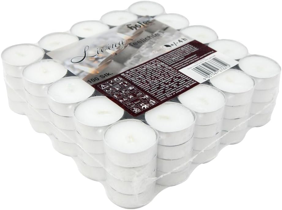 Hofer - Kerzen Teelichter, tealight ohne duft, 100 Stück Set, in Metallhülsen, bis zu 4h Brenndauer,