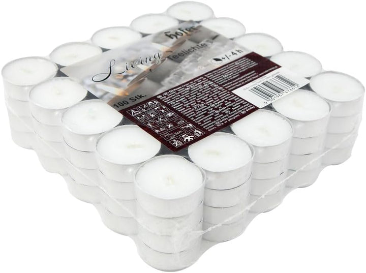 Hofer - Kerzen Teelichter, tealight ohne duft, 100 Stück Set, in Metallhülsen, bis zu 4h Brenndauer,