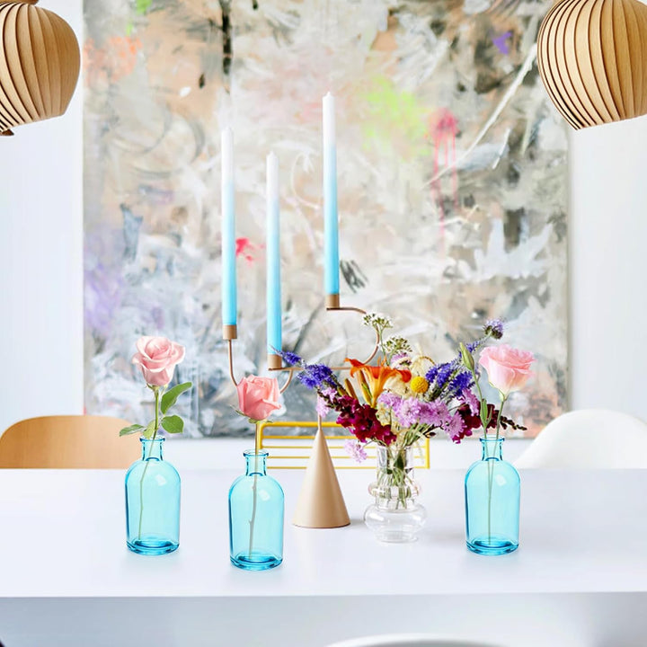 YOUEON 16 Stück blaue Glasvasen, 237 ml, lebende Knospenvasen, kleine Glasvasen für Blumen, dekorati