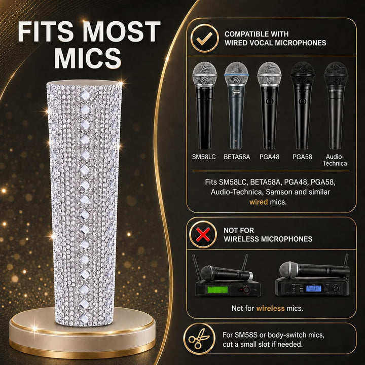RhymKawa Glitzernde Kristall-Mikrofonhülle für Universal-Mikrofon SM58LC, Beta 58a Abdeckung, Ersatz
