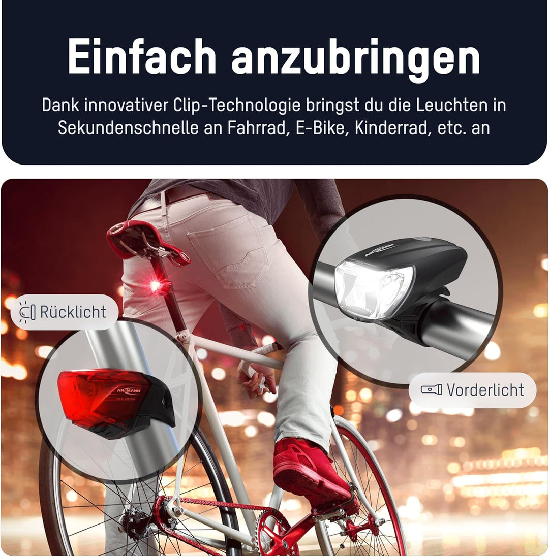 ANSMANN Fahrradlicht 2er Bundle Set StVZO zugelassen mit CREE LED, 140 m Leuchtweite 35 Lux 170 Lume