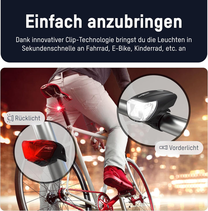 ANSMANN Fahrradlicht 2er Bundle Set StVZO zugelassen mit CREE LED, 140 m Leuchtweite 35 Lux 170 Lume