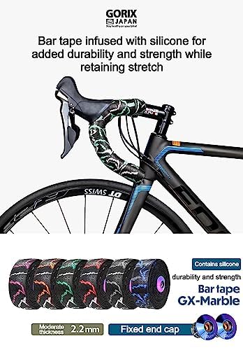 GORIX Lenkerband Lenker Grip Wrap + 2 Lenkerstopfen Rennrad Mountainbike Radfahren (GX-Marble) (Cele