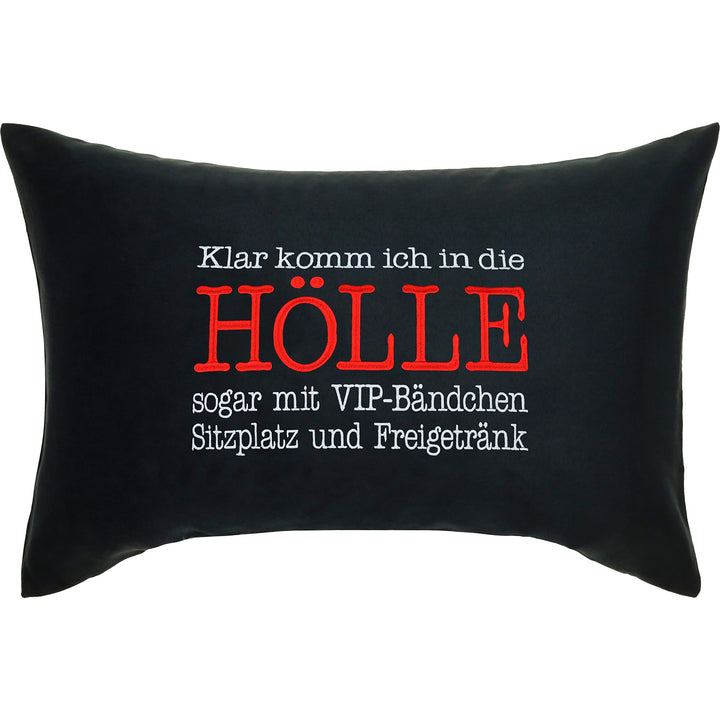 EXPRESS-STICKEREI Klar komm ich in die Hölle Kissen mit Spruch Dekokissen Heavy Metal Geschenk für M