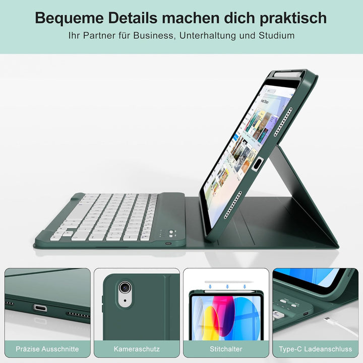 Hülle mit Tastatur für iPad A16 11 Generation2025/10 Generation 2022, (11/10.9 Zoll), 7-farbige Magn