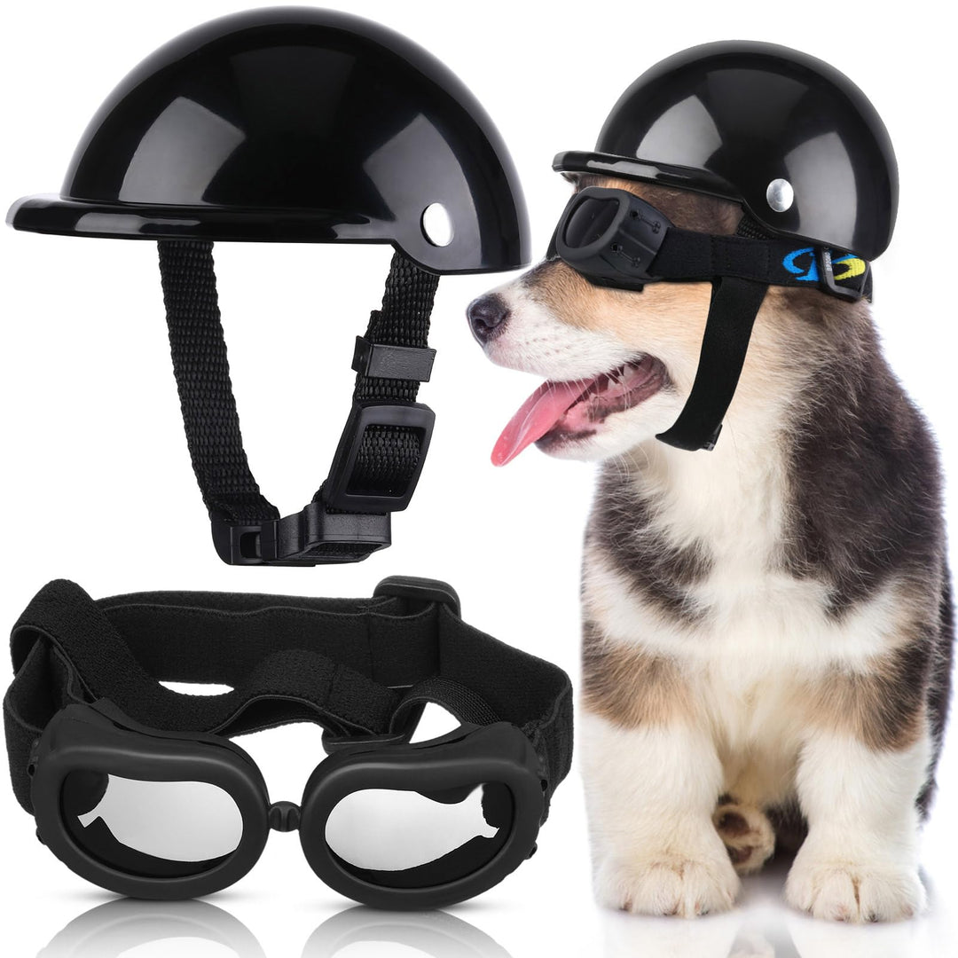 Frienda Haustier-Hundehelm und Hundebrillen-Set, gepolstert, 10.2 cm, Motorradhelm, entzückende Welp
