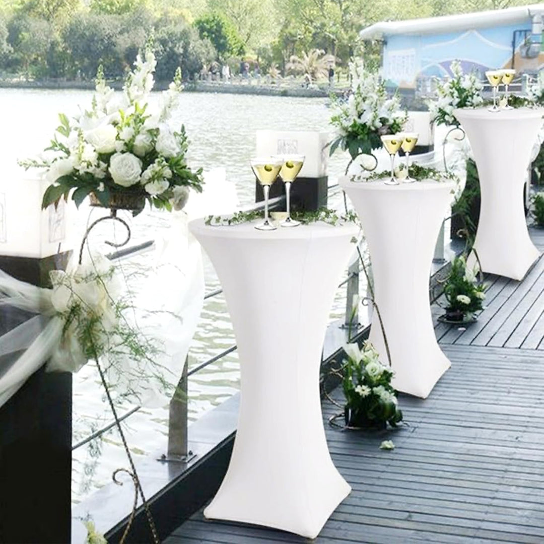 Showgeous 3er-Set Stretch Stehtisch Husse für Bistrotisch Ø 60-65 cm,Hussen Stehtische Weiss 60 cm,V