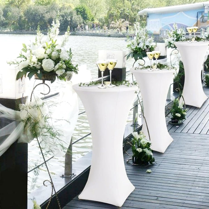 Showgeous 3er-Set Stretch Stehtisch Husse für Bistrotisch Ø 60-65 cm,Hussen Stehtische Weiss 60 cm,V