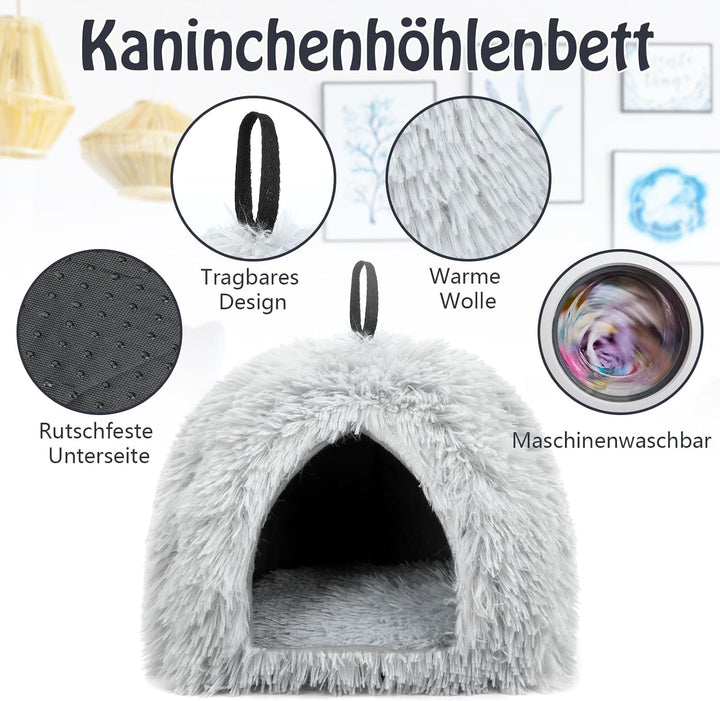 Sbayool Plüsch Kaninchen Bett, Bequem Warme Häschen Höhlenbetten, Kaninchen Haus Mit Bewegliches Pad