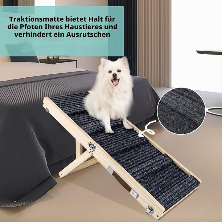 Haustierrampe aus Holz, zusammenklappbar, tragbar, 4 Stufen, verstellbar, 22,9 cm bis 43,9 cm, mit R