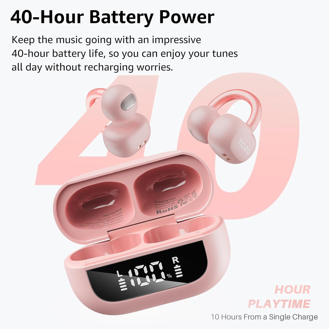 TOZO OpenEarRing Open Ear Kopfhörer, Bequem Clip On Kopfhörer, Kopfhörer Kabellos Bluetooth 5.4, Blu