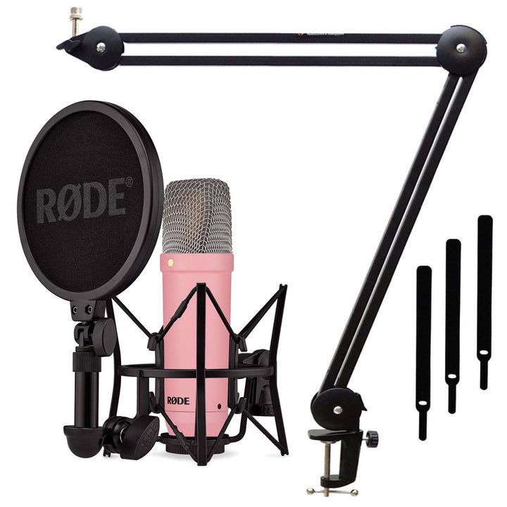 Rode NT1 Signature Pink Studio-Mikrofon + keepdrum MS138 Gelenkarm-Stativ Schwarz pink Mikrofon Pink