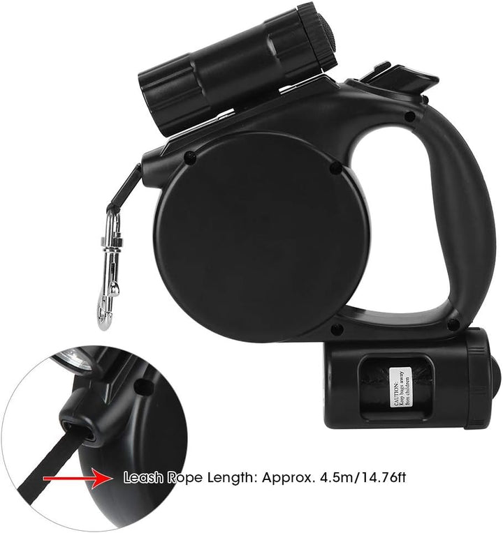 Ausziehbare Hundeleine mit LED-Taschenlampe, 4,5 M, Leichte Hundeleine, Ausziehbar mit Kausicherem S