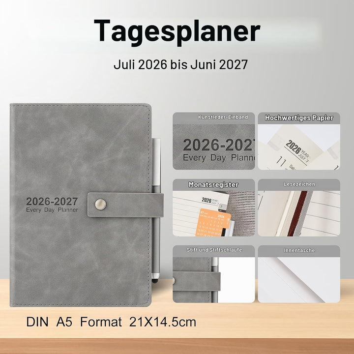 Akademischer Terminkalender 2026–2027, Tagesplaner, A5 Tag pro Seite, Tagesplaner von Juli 2026 – Ju