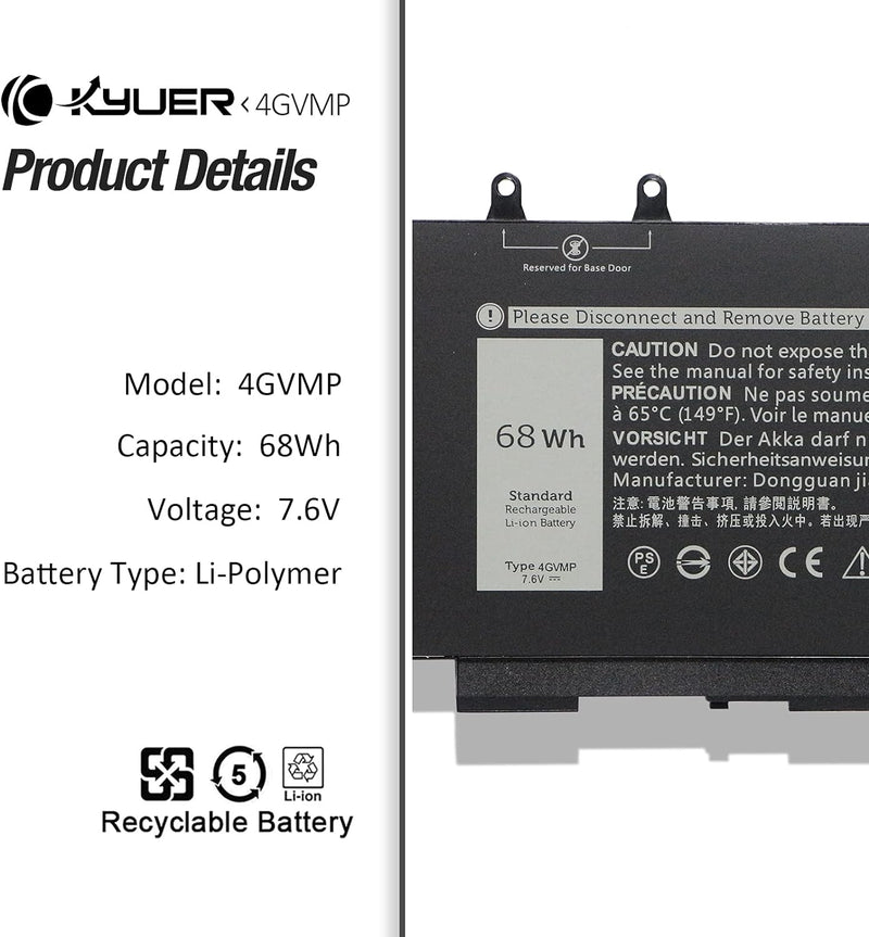 K KYUER 68Wh 4GVMP Laptop Akku Replacement für Dell Latitude 5400 E5400 5410 E5410 5500 E5500 5510 E