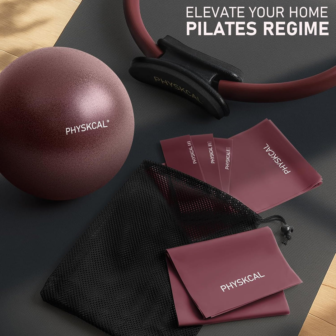 Pilates Set | 15in/ 38cm Pilates Ringe mit 1x Klein Pilates Ball, 3X Widerstandsbänder und 2X Stretc