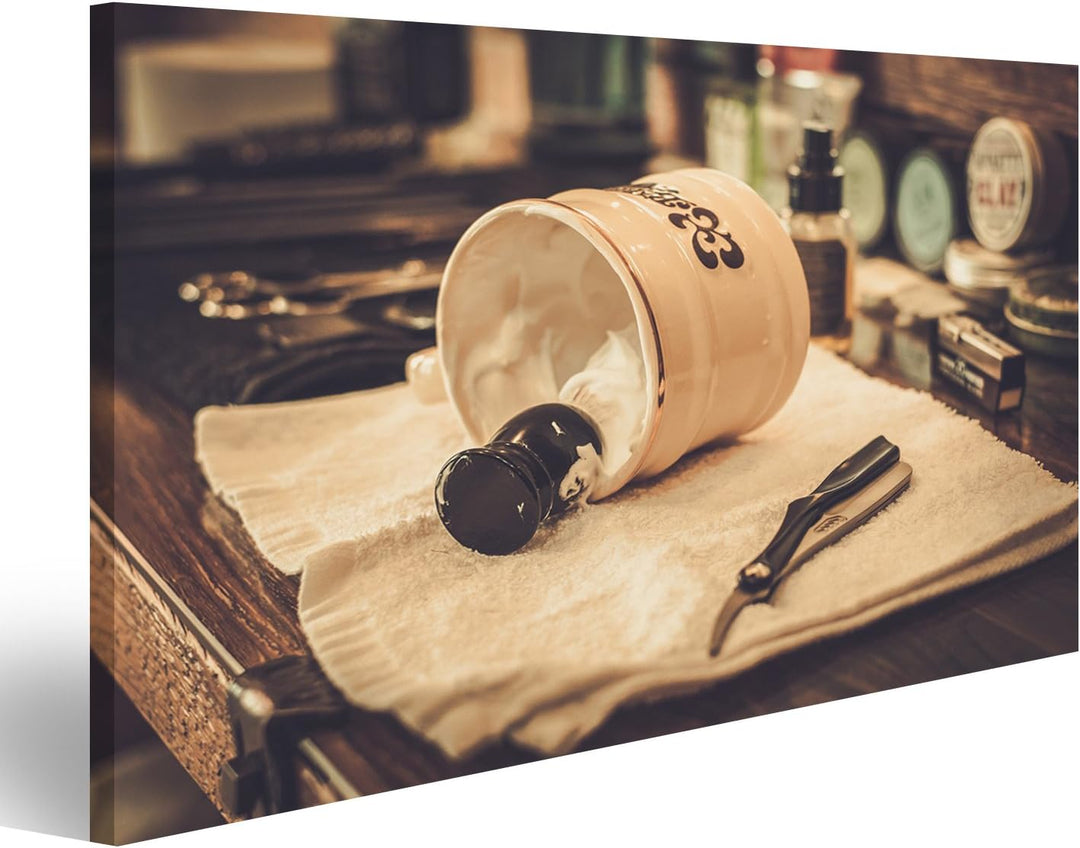 islandburner Bild auf Leinwand Rasierzubehör Barber Shop Wandbild Poster Kunstdruck Bilder Format: 1