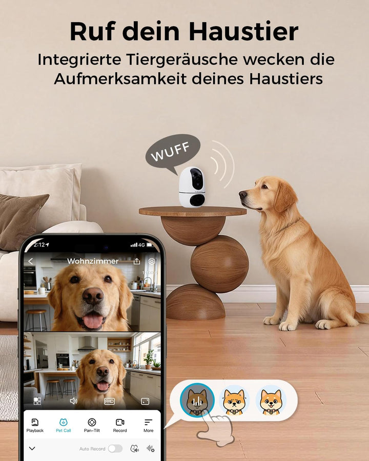virtavo Überwachungskamera Innen 1080p Kamera Überwachung Innen 360° PTZ WLAN Kamera FHD 2-Wege-Audi