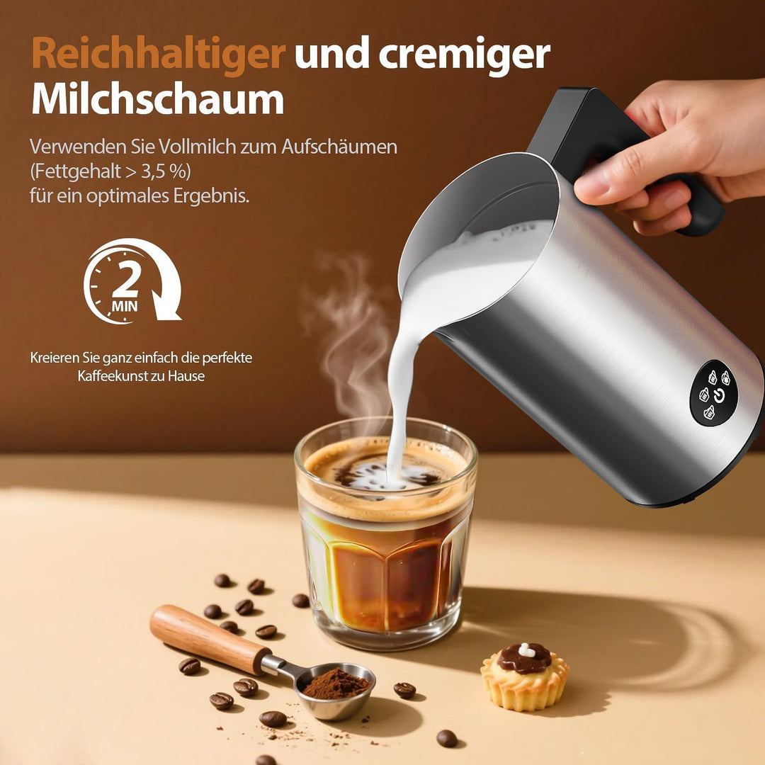 HSSNS Elektrischer Milchaufschäumer – Edelstahl, für heissen und kalten Milchschaum, für heisse Scho