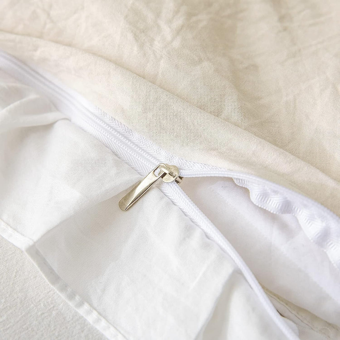 Lanqinglv Bettwäsche 200x220cm Beige Weiss mit Rüschen,aus 100% Weiche Microfaser Doppelbett - Wende