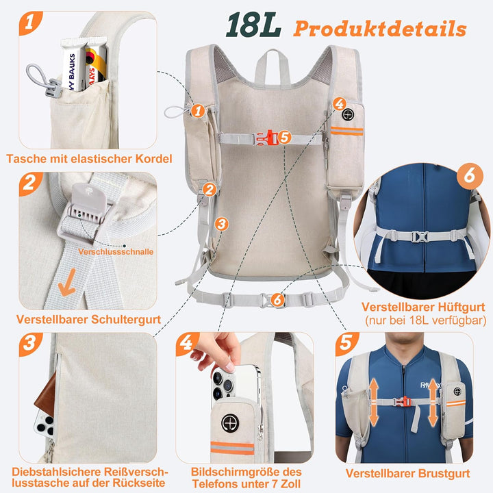 BECOJADDE 18L Wanderrucksack Herren Kleiner Rucksack Damen Leichter Daypack Tagesrucksack Faltbarer