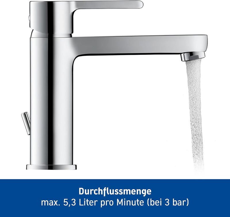 Duravit B21020 B.2 Waschtischarmatur, Wasserhahn Bad mit Zugstangen-Ablaufgarnitur, Waschbecken Arma