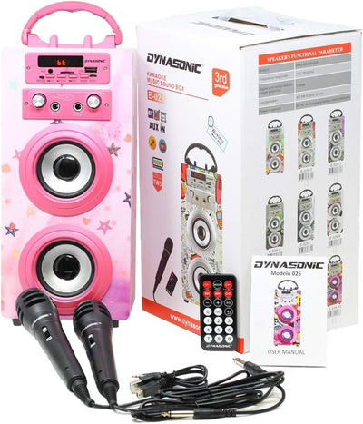 DYNASONIC (3. Generation | Tragbarer Karaoke-Bluetooth-Lautsprecher mit Mikrofonen | USB-Anschluss u