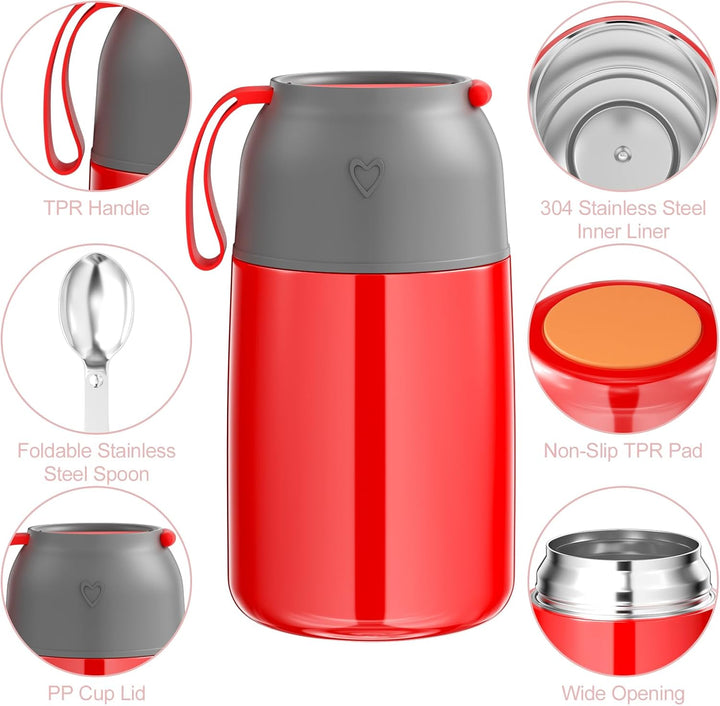 Thermobehälter für Essen 650ml, Lunchbox, Edelstahl Warmhaltebehälter mit Löffel, Thermobecher Essen