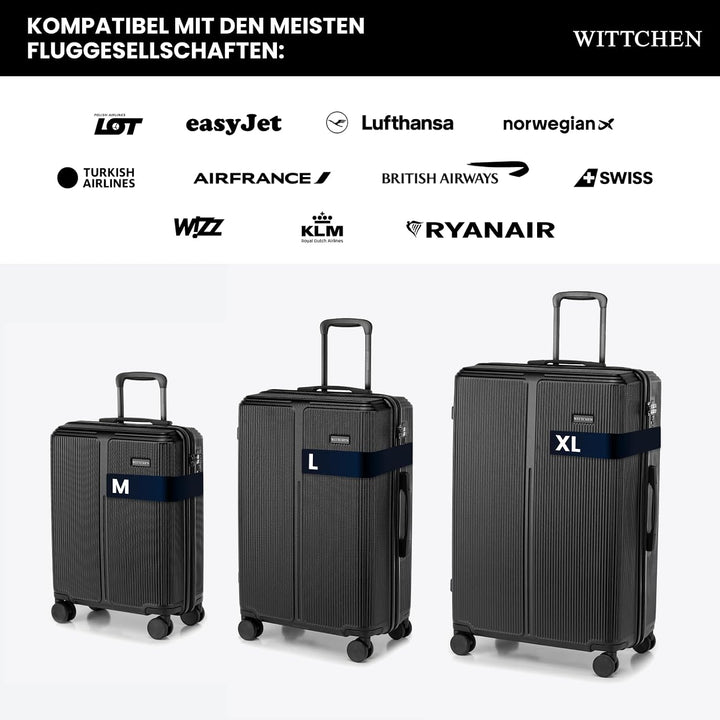 WITTCHEN Stripes Line Kofferset mit Kosmetiktasche Reisekoffer Hartschalenkoffer ABS 4 Doppelrollen