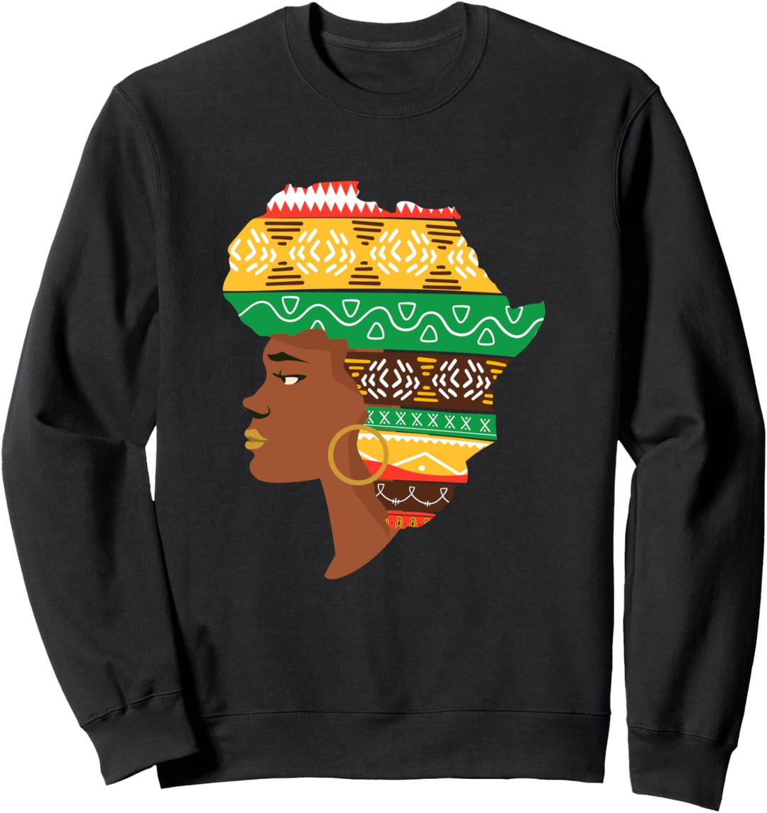 African American women with Africa map hair heritage pattern Sweatshirt