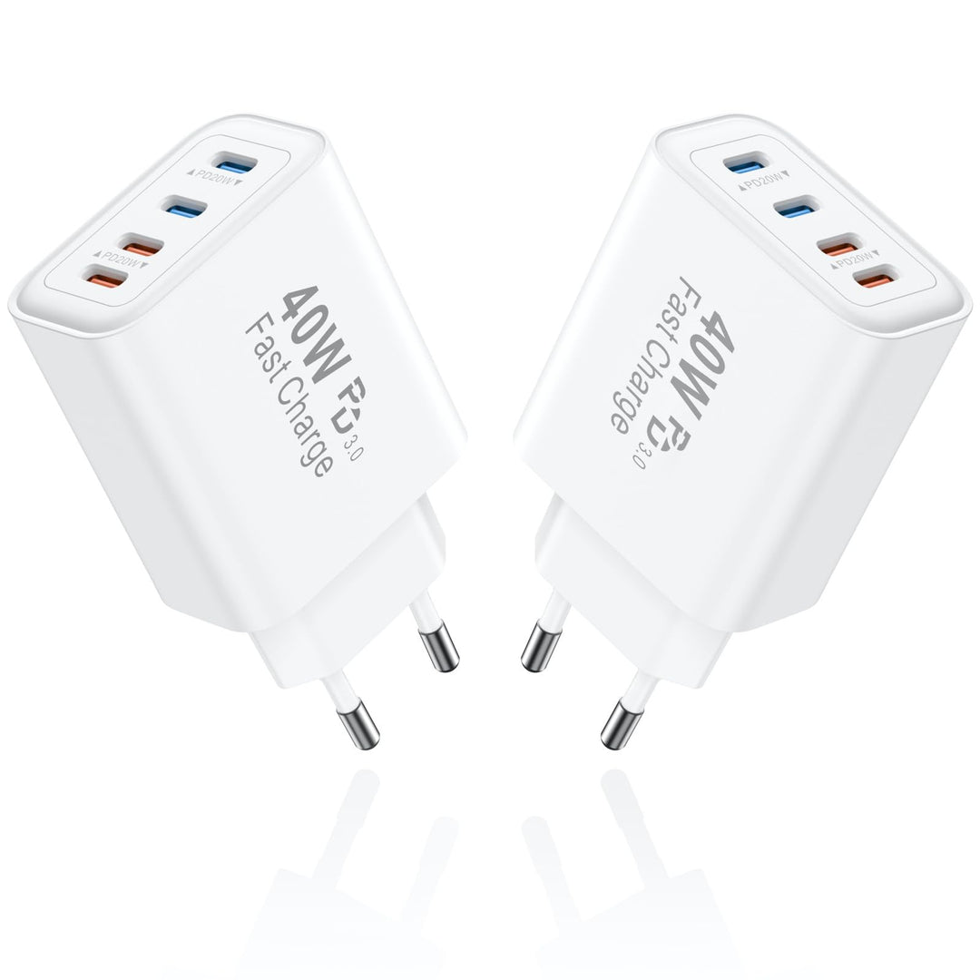 40W Ladegerät USB C Mehrfach, 2Pack 4 Port USBC Stecker Netzteil Ladeadapter Adapter Kompatibel mit
