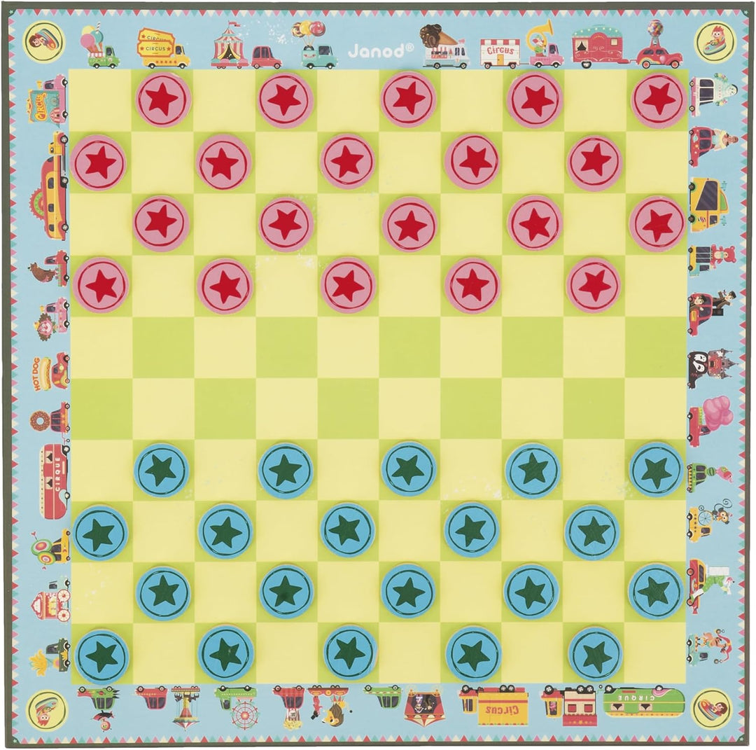 Janod - Carrousel Multi-Games Box Set - Classic Family Games - Draughts game, Ludo, Yellow Dwarf, 7