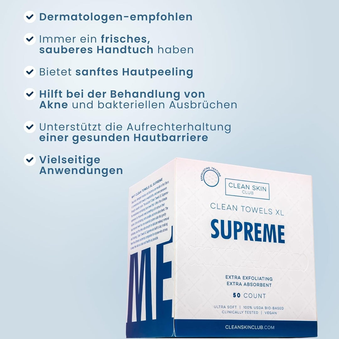 Clean Skin Club Clean Towels XL Supreme, 100% USDA biobasiertes, von Dermatologen zugelassenes Gesic