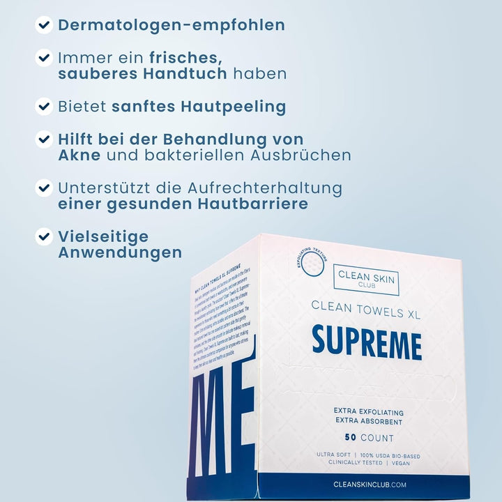 Clean Skin Club Clean Towels XL Supreme, 100% USDA biobasiertes, von Dermatologen zugelassenes Gesic