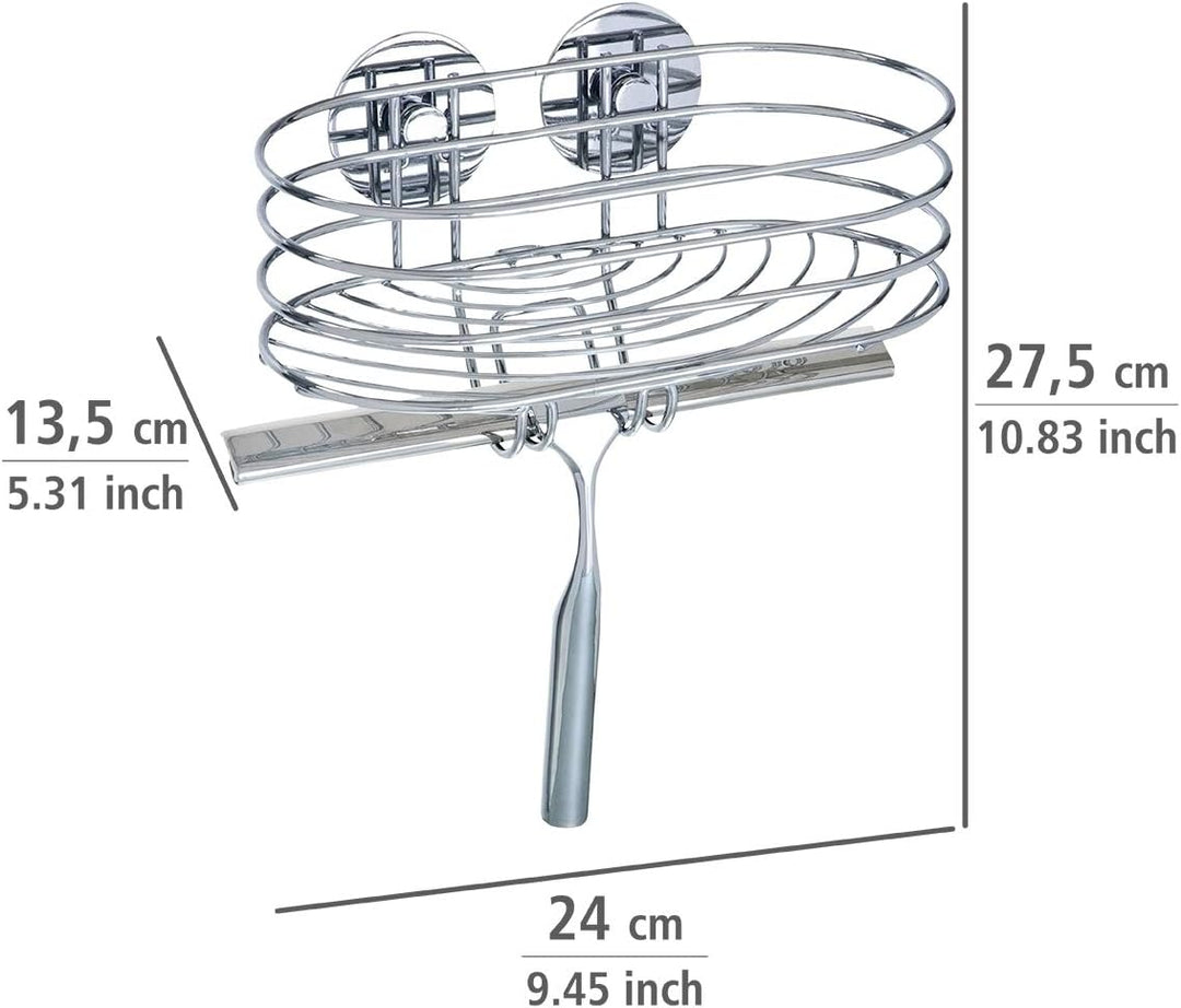 WENKO Turbo-Loc® Wandablage mit Duschabzieher - Befestigen ohne bohren, Stahl, 24 x 27.5 x 13.5 cm,