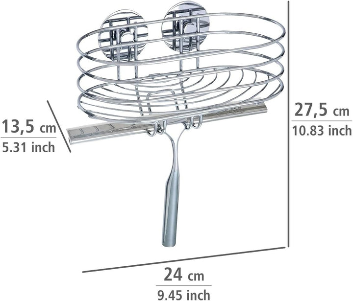 WENKO Turbo-Loc® Wandablage mit Duschabzieher - Befestigen ohne bohren, Stahl, 24 x 27.5 x 13.5 cm,