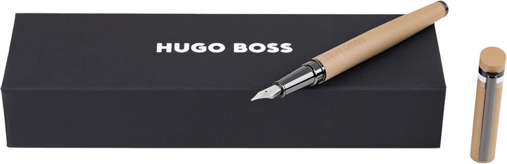 Hugo Boss Loop Iconic Füllfederhalter aus Messing in der Farbe Camel, Länge: 14,7cm, Federstärke: M,
