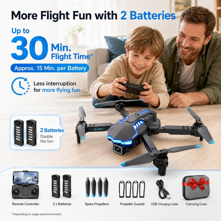 Drohne mit Kamera 1080P für Kinder, Bürstenlosem Motor RC Quadcopter für Anfänger, Start mit einem K