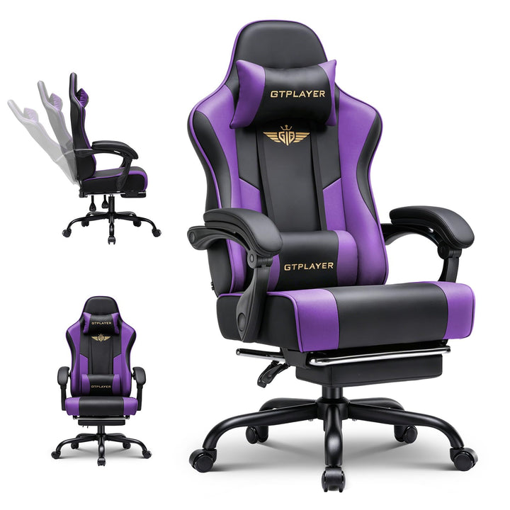 GTPLAYER Gaming Stuhl Chair Gamer Sessel - Ergonomischer Gamer Stuhl mit Fussstütze Kopfstütze und L