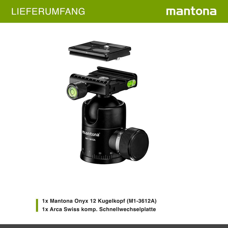 Mantona Onyx 12 Kugelkopf (M1-3612A) Arca-Swiss kompatible Schnellwechselplatte 50 mm, professionell