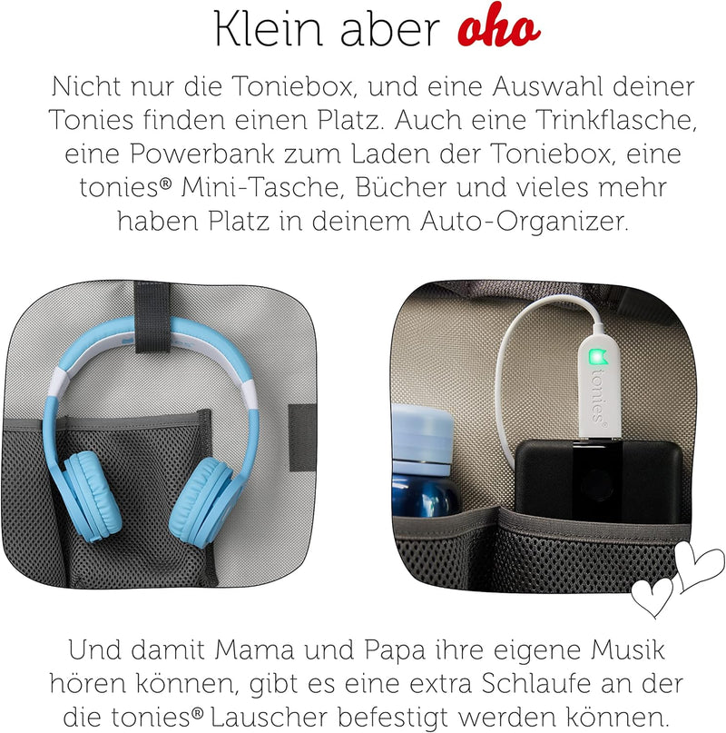 tonies® Auto-Organizer Yeti, Zubehör zur Aufbewahrung von Toniebox, Hörfiguren und Kopfhörern im Aut