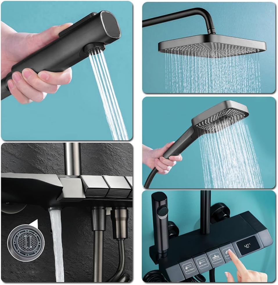 Duschsystem Schwarz,Edelstahl Duschgarnitur mit Duscharmatur Regendusche mit Armatur und 3 Strahlart