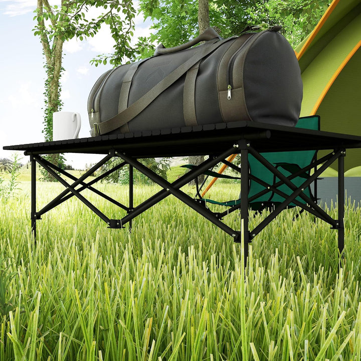 Outsunny Campingtisch Klapptisch mit Aufrollbare Tischplatte X-Rahmen Gartentisch aus Aluminium leic