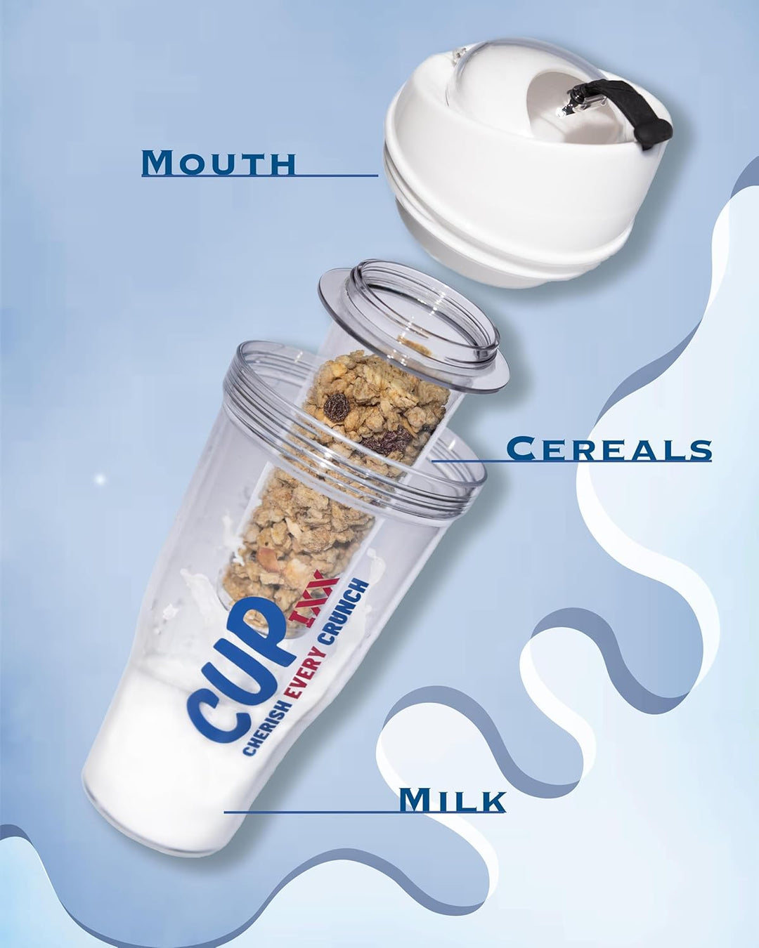 Generisch Müslibecher für Unterwegs für Cornflaks Müsli CerealCup to Go ohne Löffel Tragbar Cupixx (