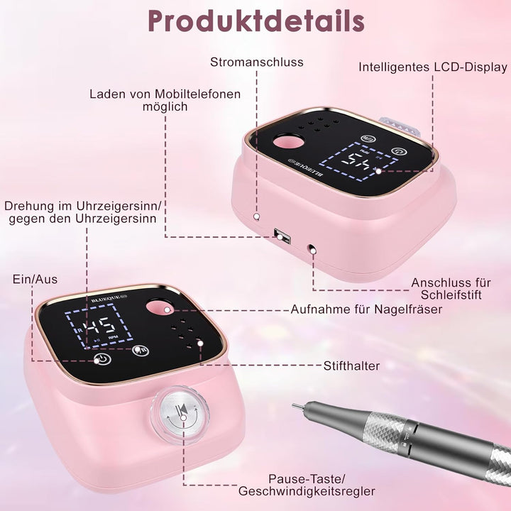 Dreamhigh® Professionelle Nagelfräse 45.000 U/min, Elektrische Nagelfeile, Nagelfräser, Tragbares Ma