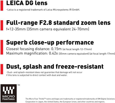 Panasonic Lumix H-ES12035 Leica DG Objektiv, 12-35 mm Brennweite, F2.8 ASPH Blende, ideal für Videos