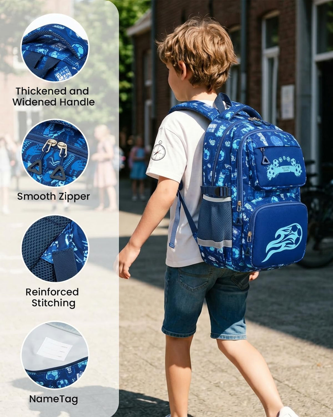 Amythe Schulrucksack Jungen Teenager, Schultasche Kinder mit Reflektoren für 1. bis 4. Klasse, Leuch