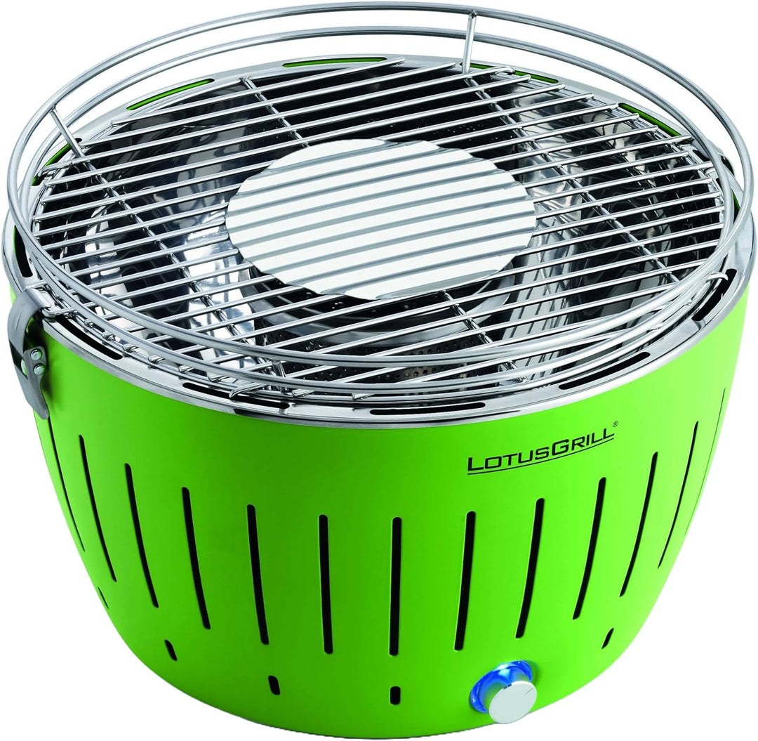 LotusGrill Classic (Limettengrün) der raucharme Holzkohlegrill/Tischgrill mit USB-Anschluss in versc