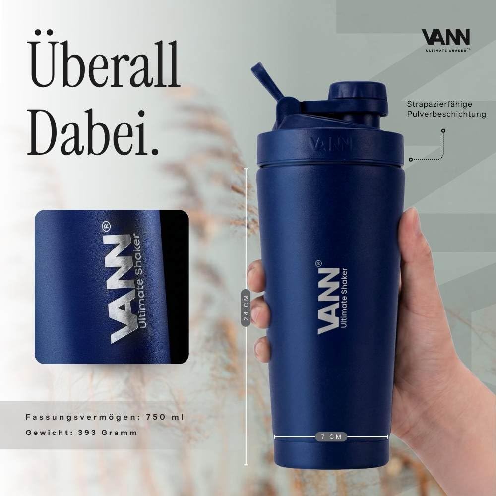 VANN Shaker Proteinshake 750ML - Thermo Shaker Edelstahl [12h kalt], Ideal als Schüttelbecher [Gym,